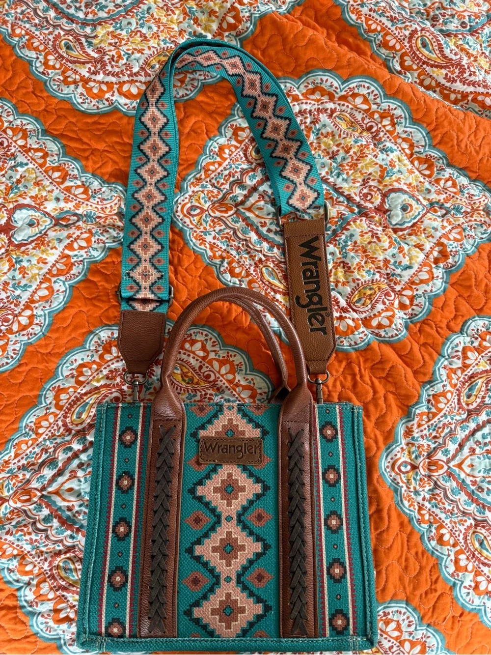 Wrangler Teal & Brown Southwestern Pattern Tote